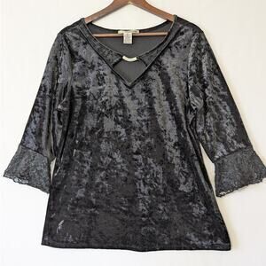 Belah & Codey Vamp Goth Black Velvet Keyhole Neck Metal Rhinestone XL‎ Top Y2K